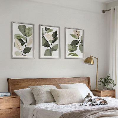 Composição de quadros moderna Folhas de plantas pintadas em estilo boho