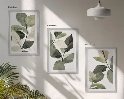 Composição de quadros moderna com folhas de plantas pintadas em estilo boho