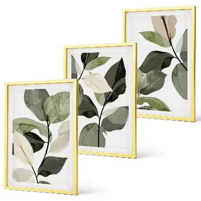 Composição de quadros moderna com folhas de plantas pintadas em estilo boho