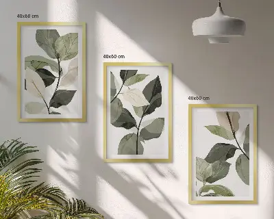 Composição de quadros moderna com folhas de plantas pintadas em estilo boho