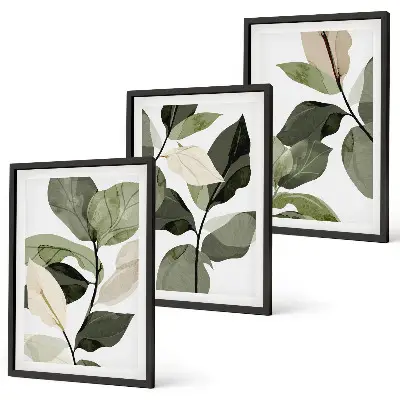 Composição de quadros moderna com folhas de plantas pintadas em estilo boho