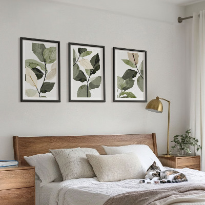 Composição de quadros moderna Folhas de plantas pintadas em estilo boho