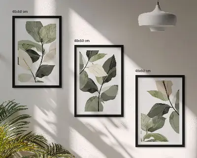 Composição de quadros moderna com folhas de plantas pintadas em estilo boho