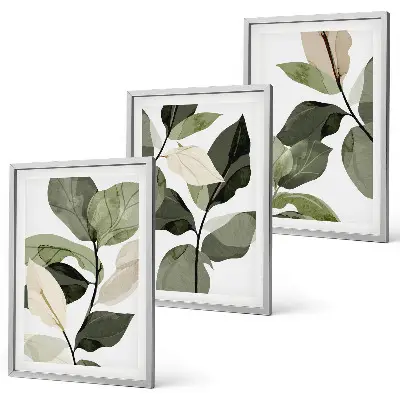 Composição de quadros moderna com folhas de plantas pintadas em estilo boho