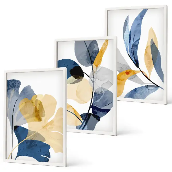 Conjunto de 3 quadros com moldura com motivos de plantas em aquarela