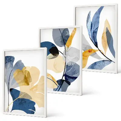 Conjunto de 3 quadros com moldura com motivos de plantas em aquarela