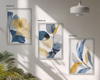 Conjunto de 3 quadros com moldura Motivos de plantas em aquarela