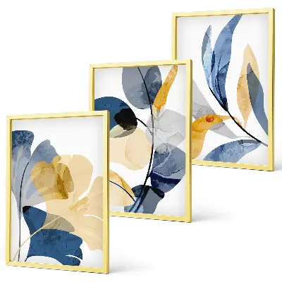 Conjunto de 3 quadros com moldura com motivos de plantas em aquarela