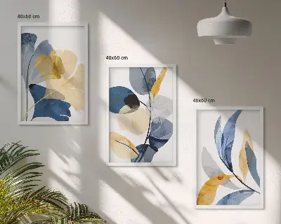 Conjunto de 3 quadros com moldura com motivos de plantas em aquarela