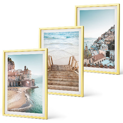 Conjunto de 3 quadros com moldura Vistas da praia em tons pastel de verão