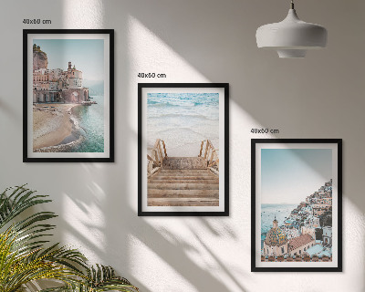 Conjunto de 3 quadros com moldura Vistas da praia em tons pastel de verão