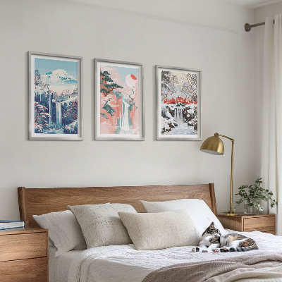 Conjunto de quadros para sala de estar paisagens montanhosas cachoeiras