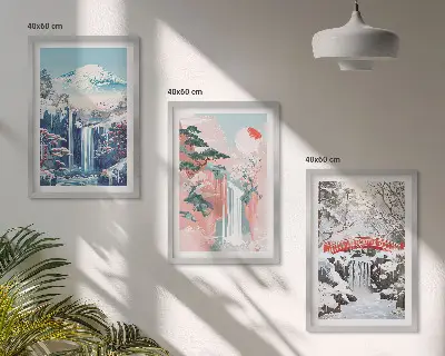 Conjunto de quadros para sala de estar com paisagens de montanhas e cachoeiras