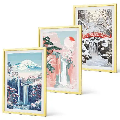 Conjunto de quadros para sala de estar com paisagens de montanhas e cachoeiras