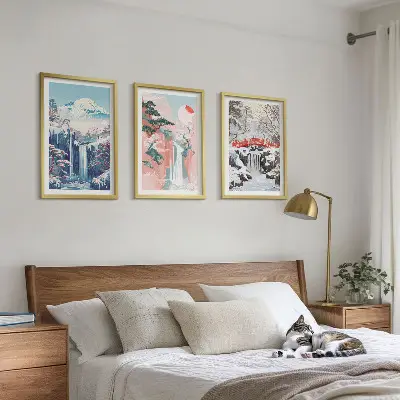 Conjunto de quadros para sala de estar com paisagens de montanhas e cachoeiras