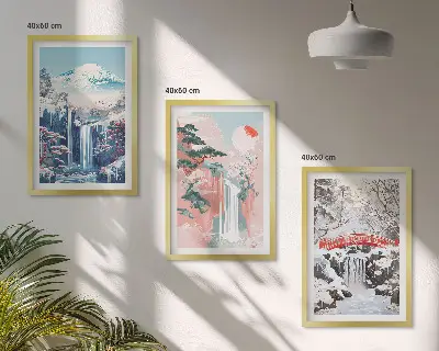 Conjunto de quadros para sala de estar com paisagens de montanhas e cachoeiras