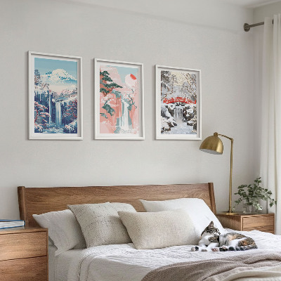Conjunto de quadros para sala de estar paisagens montanhosas cachoeiras