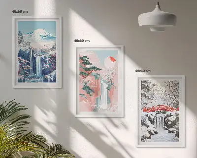 Conjunto de quadros para sala de estar com paisagens de montanhas e cachoeiras