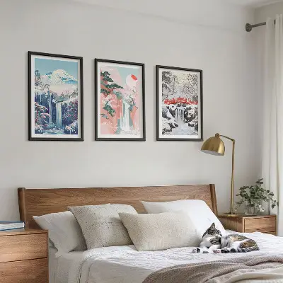 Conjunto de quadros para sala de estar com paisagens de montanhas e cachoeiras