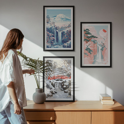 Conjunto de quadros para sala de estar paisagens montanhosas cachoeiras