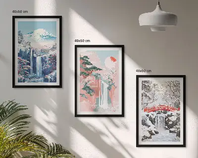 Conjunto de quadros para sala de estar com paisagens de montanhas e cachoeiras