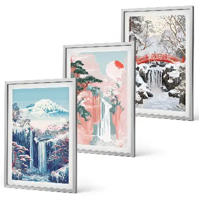 Conjunto de quadros para sala de estar com paisagens de montanhas e cachoeiras