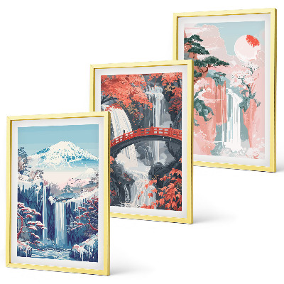 Composição de quadros moderna Cachoeiras, montanhas, ponte, árvores