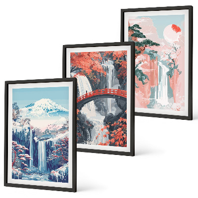 Composição de quadros moderna Cachoeiras, montanhas, ponte, árvores