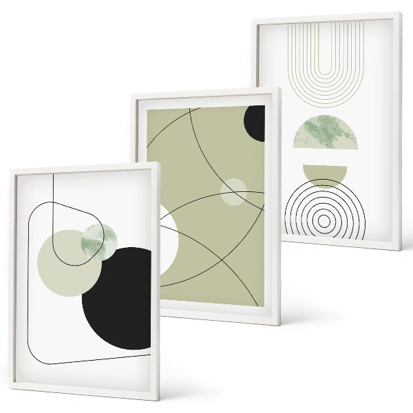 Conjunto de 3 quadros com moldura Formas abstratas e cores