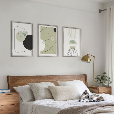 Conjunto de 3 quadros com moldura Formas abstratas e cores