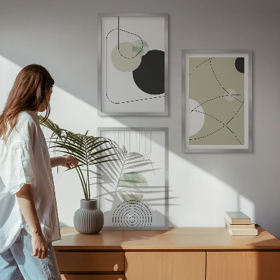 Conjunto de 3 quadros com moldura Formas abstratas e cores