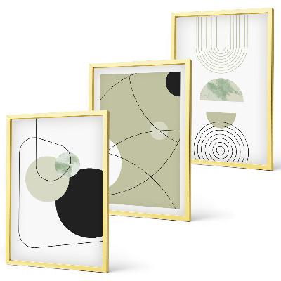 Conjunto de 3 quadros com moldura Formas abstratas e cores