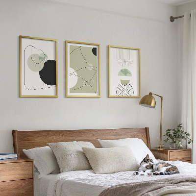 Conjunto de 3 quadros com moldura Formas abstratas e cores