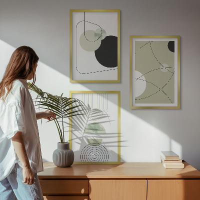 Conjunto de 3 quadros com moldura Formas abstratas e cores