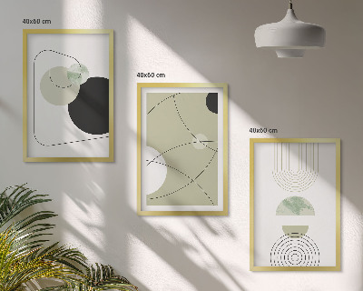 Conjunto de 3 quadros com moldura Formas abstratas e cores