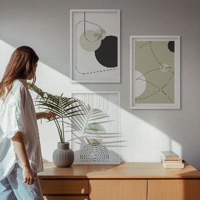 Conjunto de 3 quadros com moldura Formas abstratas e cores