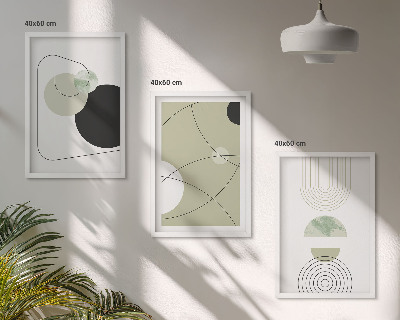 Conjunto de 3 quadros com moldura Formas abstratas e cores