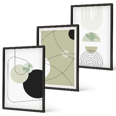 Conjunto de 3 quadros com moldura Formas abstratas e cores