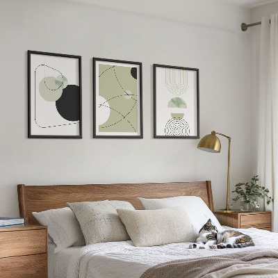 Conjunto de 3 quadros com moldura Formas abstratas e cores