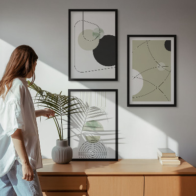 Conjunto de 3 quadros com moldura Formas abstratas e cores