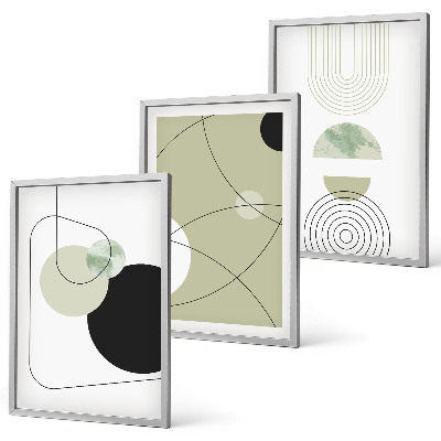Conjunto de 3 quadros com moldura Formas abstratas e cores