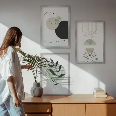Conjunto de quadros para sala de estar com formas abstratas de plantas