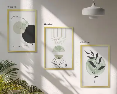 Conjunto de quadros para sala de estar com formas abstratas de plantas