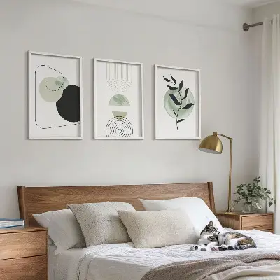 Conjunto de quadros para sala de estar com formas abstratas de plantas