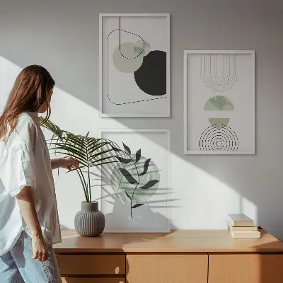 Conjunto de quadros para sala de estar com formas abstratas de plantas