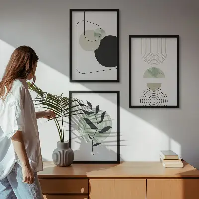 Conjunto de quadros para sala de estar com formas abstratas de plantas