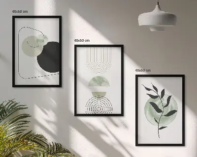 Conjunto de quadros para sala de estar com formas abstratas de plantas