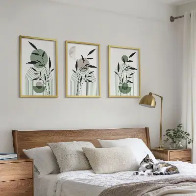 Composição de quadros moderna com estampas de plantas estilo boho