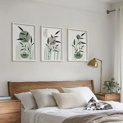 Composição de quadros moderna com estampas de plantas estilo boho