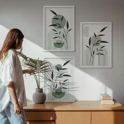 Composição de quadros moderna com estampas de plantas estilo boho